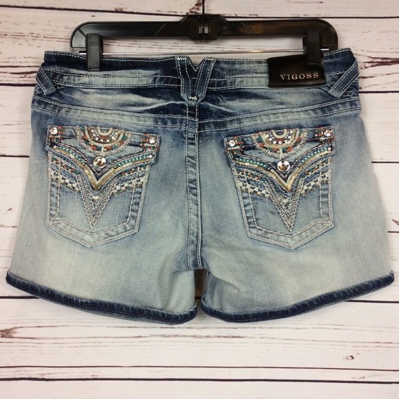 Vigoss Pants - [Vigoss] Embellished Jean Shorts, Light Wash